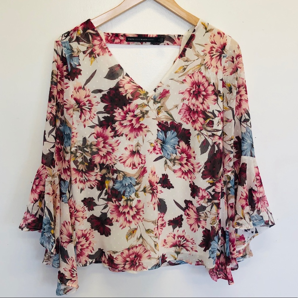 White House Black Market Floral Drape Back Blouse - Picture 5 of 8